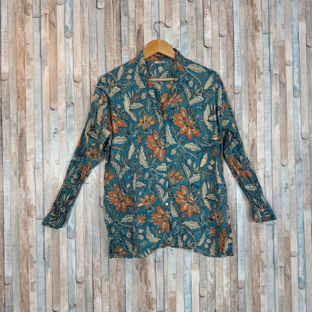 Pax Philomena L Block Printed Catherine Pajama Top Shirt 100% Cotton Voile India